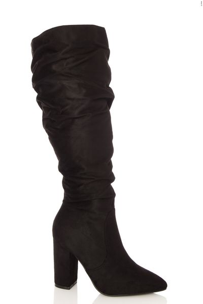 Wide Fit Black Ruched Knee High Boots